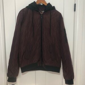 Point Zero Burgundy Bomber Jacket with removeable hood Streetwear Normcore Fall